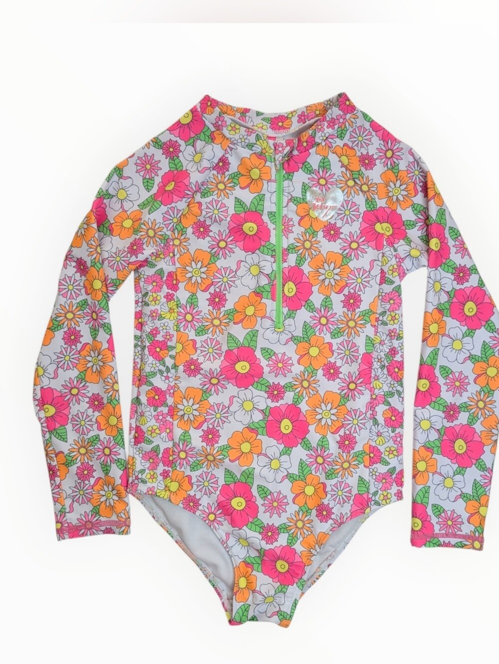 Betsey Johnson Neon Floral Zip Front Swimsuit Girls 6 - Picture 6 of 6